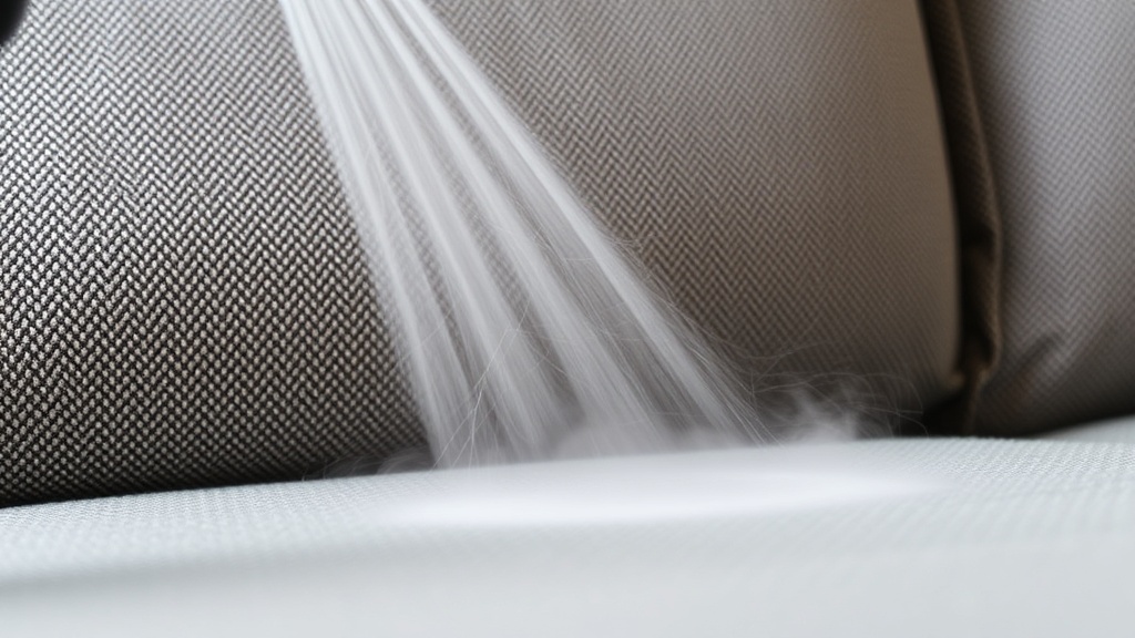 A modern living room with a plush armchair being deep cleaned by professional steam cleaning equipment, warm lighting.