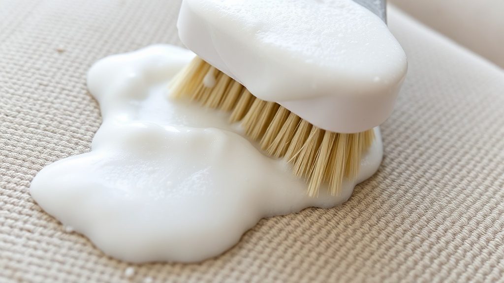 A bright, modern living room with various fabric armchairs arranged to show different textile types and cleaning supplies nearby, natural sunlight streaming through windows.