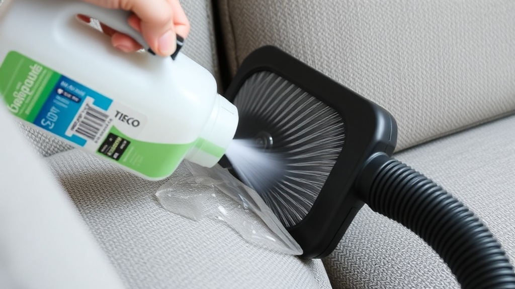 Professional upholstered furniture cleaning service with industrial equipment in modern Turkish cleaning facility, wide shot.