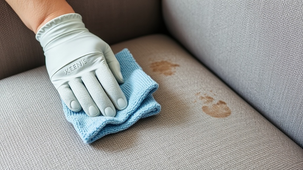 A sunlit living room with multiple armchairs of different fabrics displayed, cleaning supplies arranged neatly nearby, bright natural lighting.
