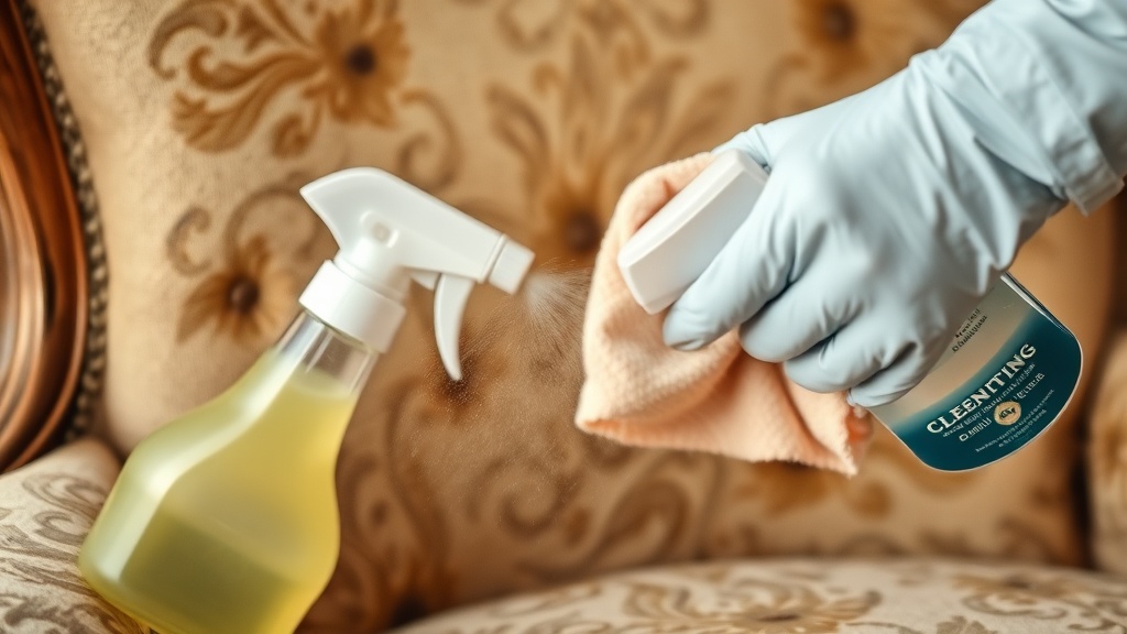 A spacious living room with dusty upholstered furniture and sunlight revealing floating allergen particles in air.