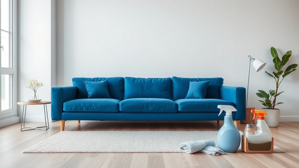 Mavi kumaş koltukta kahve ve çay lekelerinin görünürlüğü karşılaştırması