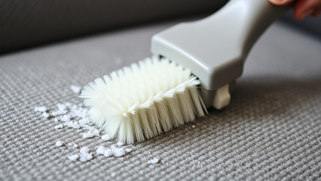 Mikrofiber kumaşlı gri koltuk temizliği yapılırken yumuşak fırça kullanılıyor.